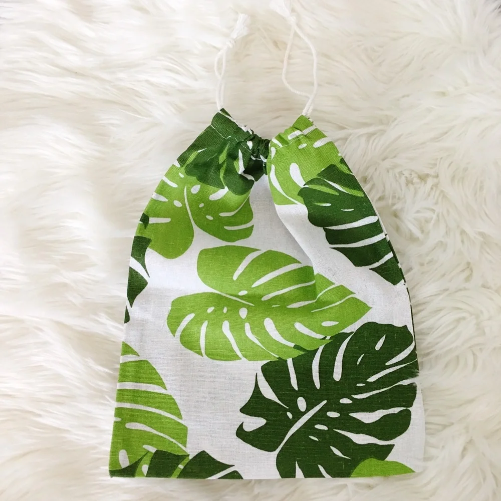 New Leaf 🍃 Print Canvas Produce Drawstring Canvas Bags